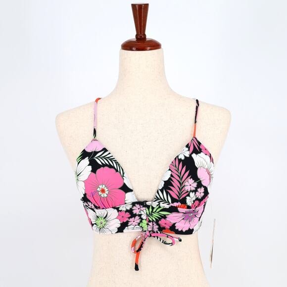 Salt+Cove Women Floral Print Shirred Tied Front Longline Swim Bikini Top Size S - Picture 3 of 7